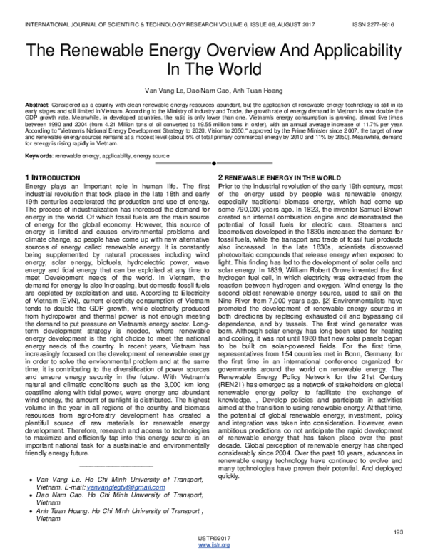 (PDF) The Renewable Energy Overview And Applicability In The World