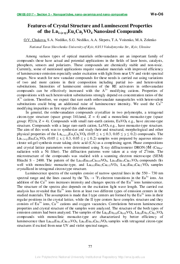(PDF) Features of Crystal Structure and Luminescent Properties of the ...