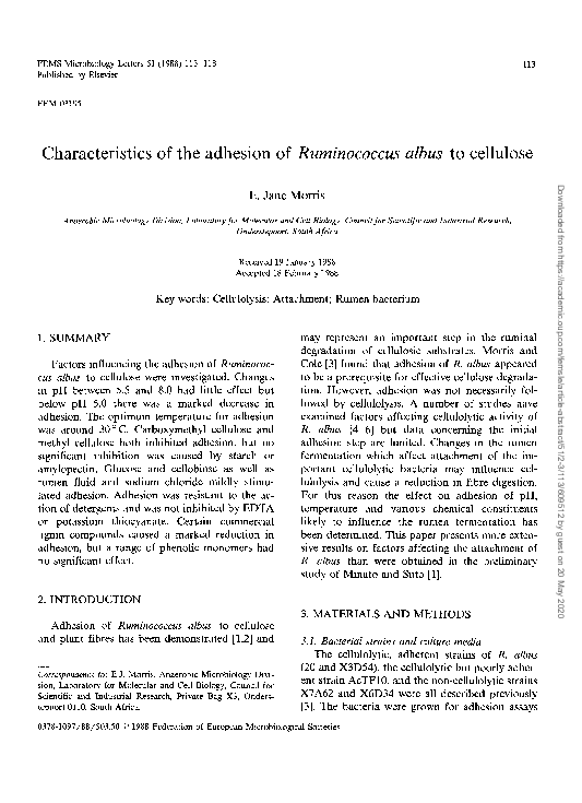 (PDF) Characteristics of the adhesion of Ruminococcus albus to cellulose