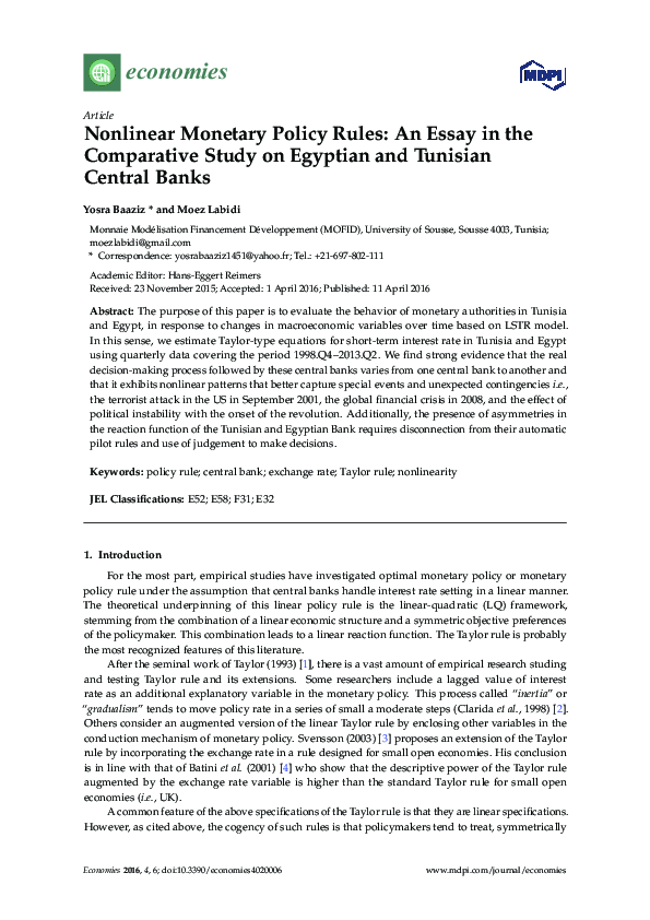 (PDF) Nonlinear Monetary Policy Rules: An Essay in the Comparative ...