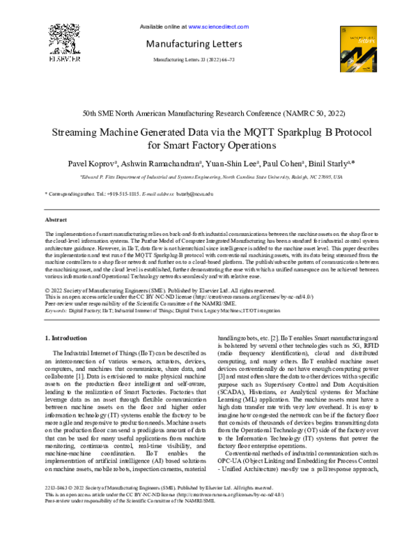 (PDF) Streaming Machine Generated Data via the MQTT Sparkplug B ...