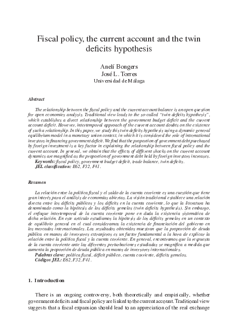 (PDF) Fiscal policy, the current account and the twin deficits hypothesis