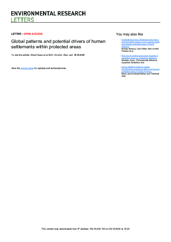 (PDF) Global patterns and potential drivers of human settlements within ...