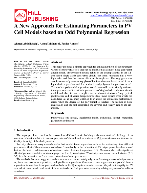 (PDF) A New Approach for Estimating Parameters in PV Cell Models based ...