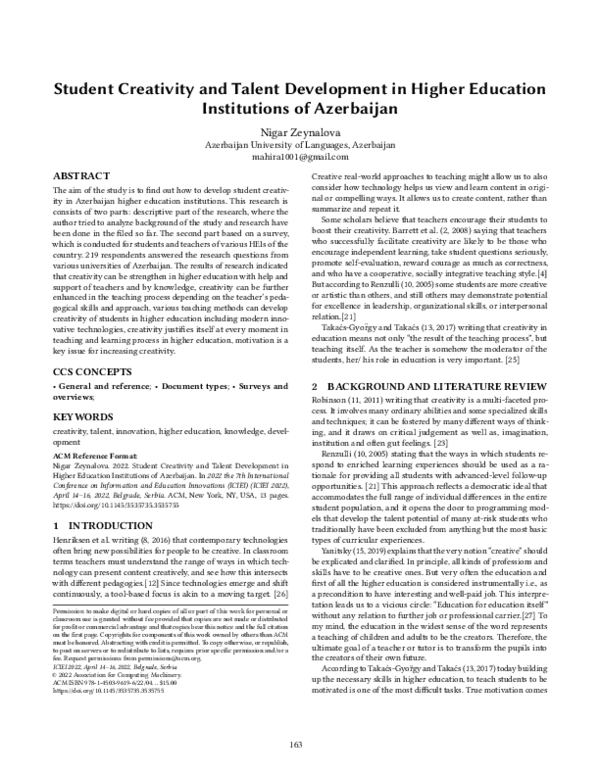 (PDF) Student Creativity and Talent Development in Higher Education ...