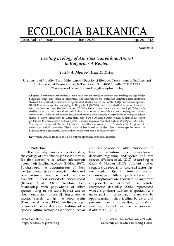 (PDF) Feeding Ecology of Anurans (Amphibia Anura) in BulgariaA Review