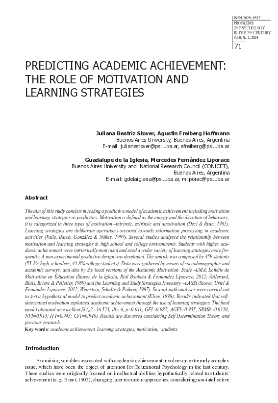 (PDF) Predicting Academic Achievement: The Role of Motivation and ...