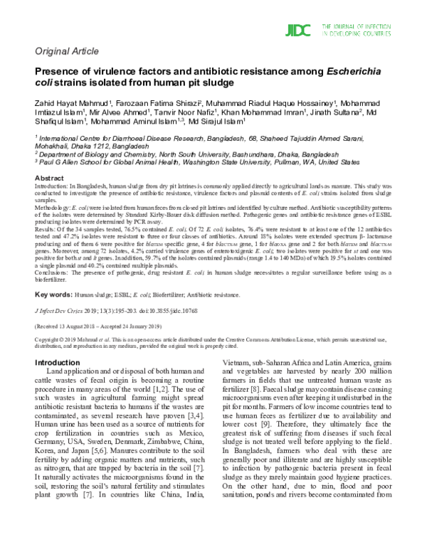 (PDF) Presence of virulence factors and antibiotic resistance among ...