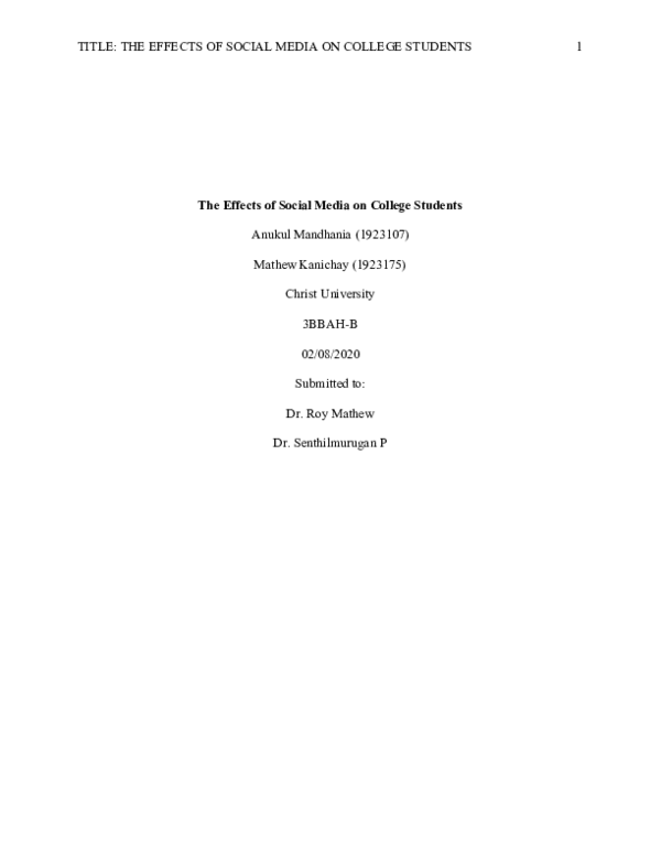 (PDF) THE EFFECTS OF SOCIAL MEDIA ON COLLEGE STUDENTS