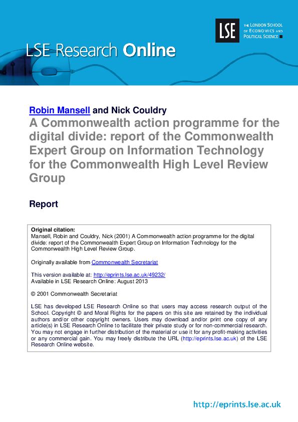 (PDF) A Commonwealth action programme for the digital divide: report of ...