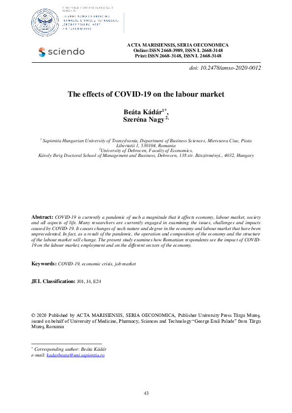 (PDF) The effects of COVID-19 on the labour market