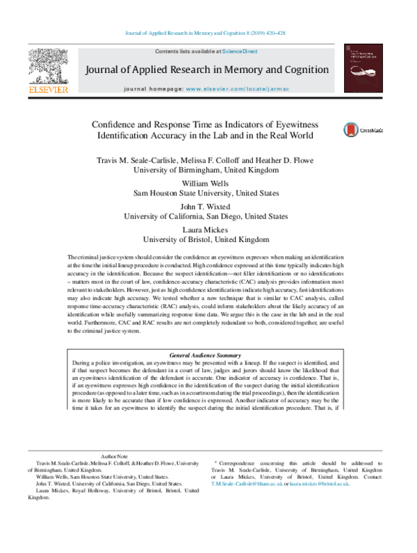 (PDF) Confidence and response time as indicators of eyewitness ...