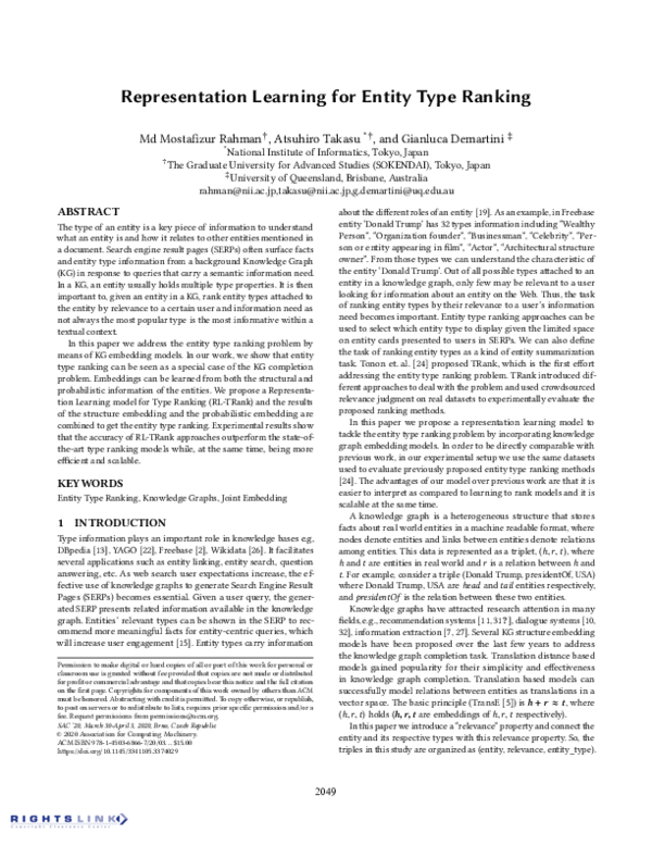 (PDF) Representation learning for entity type ranking