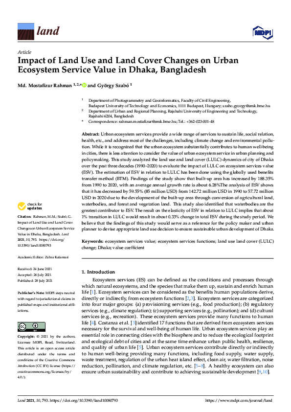 (PDF) Impact of Land Use and Land Cover Changes on Urban Ecosystem ...