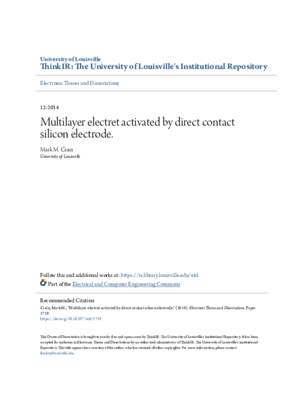 (PDF) Multilayer electret activated by direct contact silicon electrode