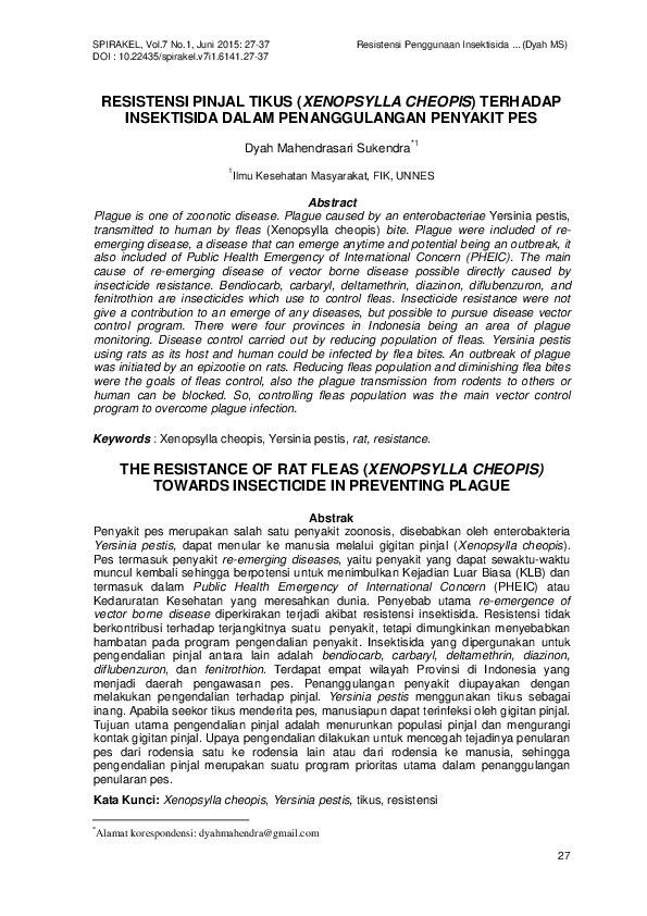 (PDF) Resistensi Pinjal Tikus (Xenopsylla cheopis) Terhadap Insektisida ...