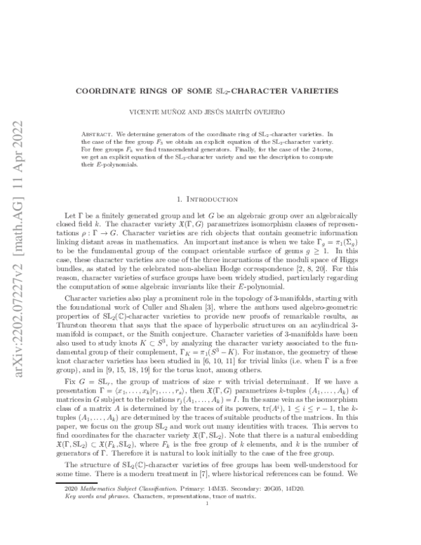 (PDF) Coordinate rings of some $SL_2$-character varieties