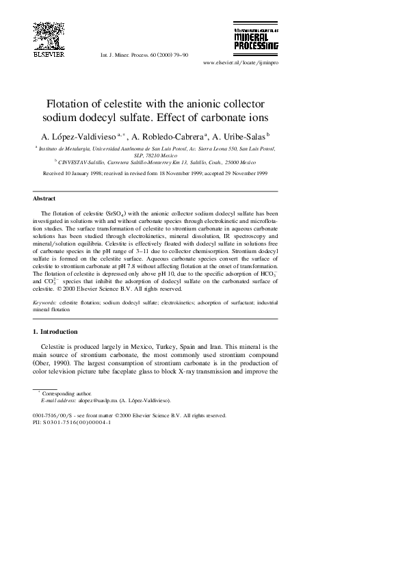 (PDF) Flotation of celestite with the anionic collector sodium dodecyl ...