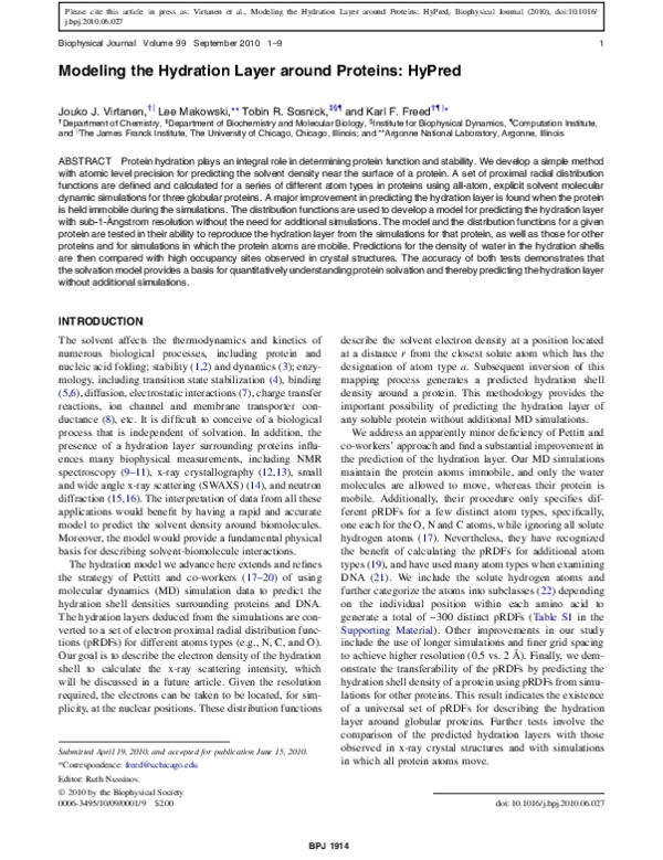 (PDF) Modeling the Hydration Layer around Proteins: HyPred