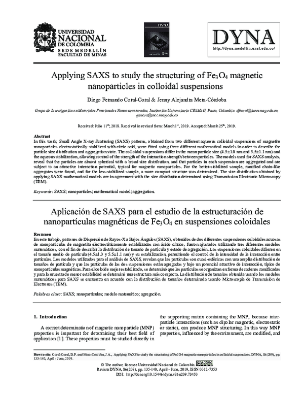 (PDF) Applying SAXS to study the structuring of Fe3O4 magnetic ...