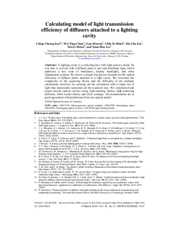 (PDF) Calculating model of light transmission efficiency of diffusers ...