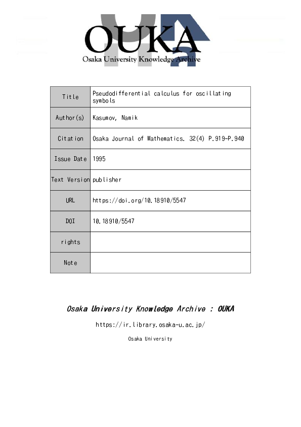 (PDF) Pseudodifferential calculus for oscillating symbols