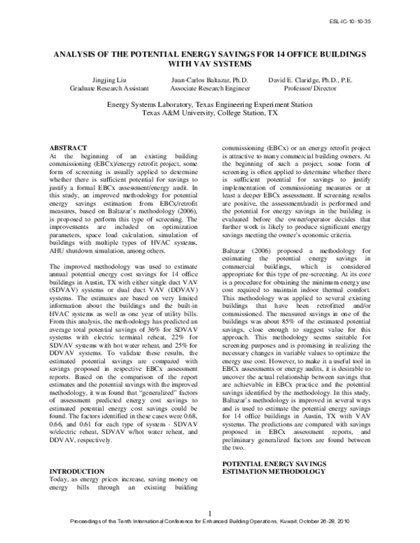 (PDF) Analysis of the Potential Energy Savings for 14 Office Buildings ...