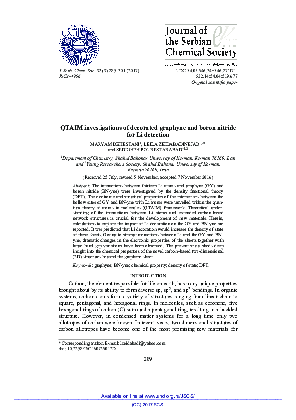 (PDF) QTAIM investigations of decorated graphyne and boron nitride for ...