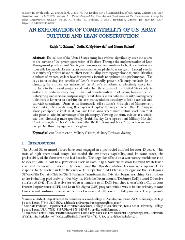 (PDF) An Exploration of Compatibility of U.S. Army Culture and Lean ...