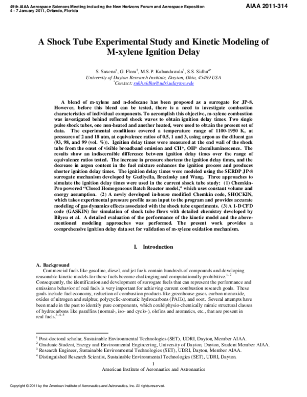 (PDF) A Shock Tube Experimental Study and Kinetic Modeling of M-xylene ...