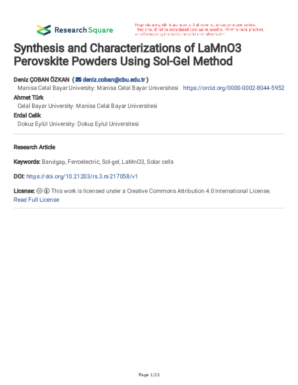 (PDF) Synthesis and characterizations of LaMnO3 perovskite powders ...