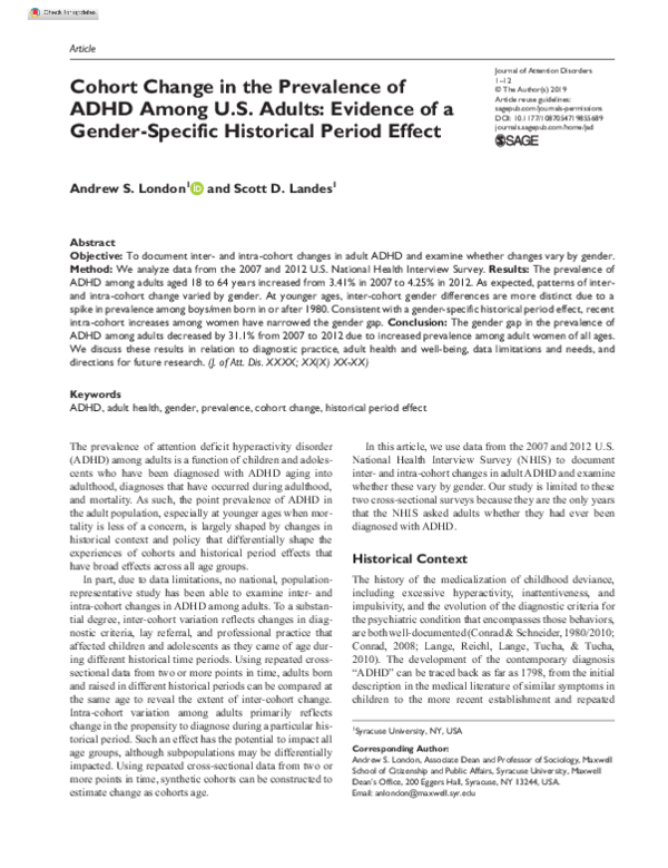 (PDF) Cohort Change in the Prevalence of ADHD Among U.S. Adults ...