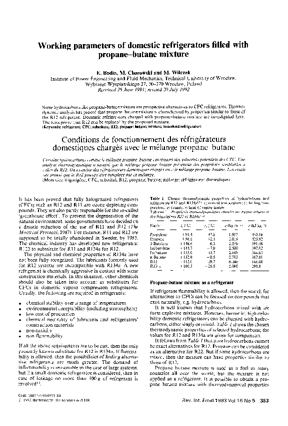 (PDF) Working parameters of domestic refrigerators filled with propane