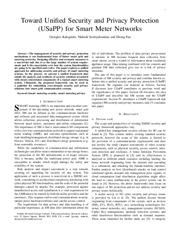 (PDF) Toward Unified Security and Privacy Protection for Smart Meter ...
