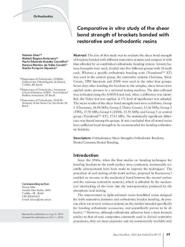 (PDF) Comparative in vitro study of the shear bond strength of brackets ...