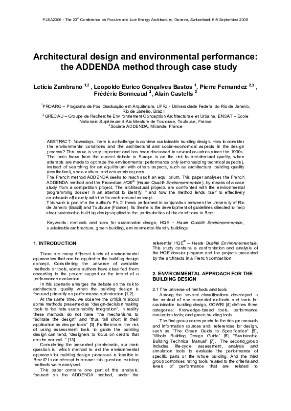 (PDF) Architectural design and environmental performance: the ADDENDA ...