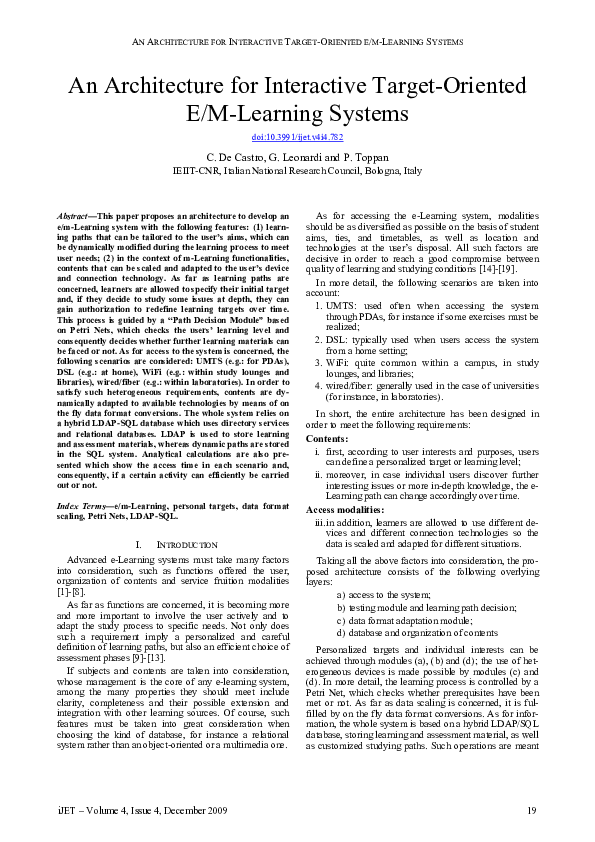 (PDF) An Architecture for Interactive Target-Oriented e/m-Learning Systems