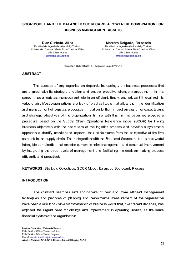 (PDF) Scor Model and the Balanced Scorecard, a Powerful Combination for ...