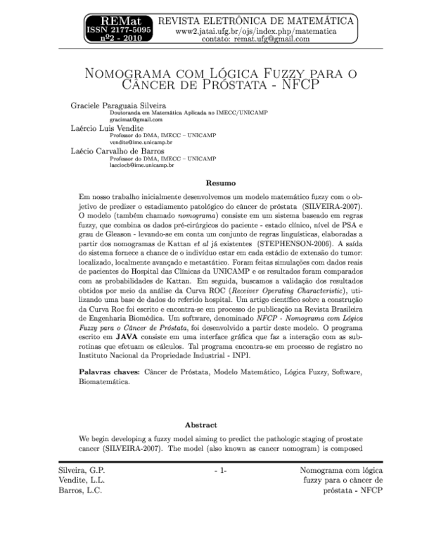 (PDF) Nomograma com Lógica Fuzzy para o Câncer de Próstata-NFCP