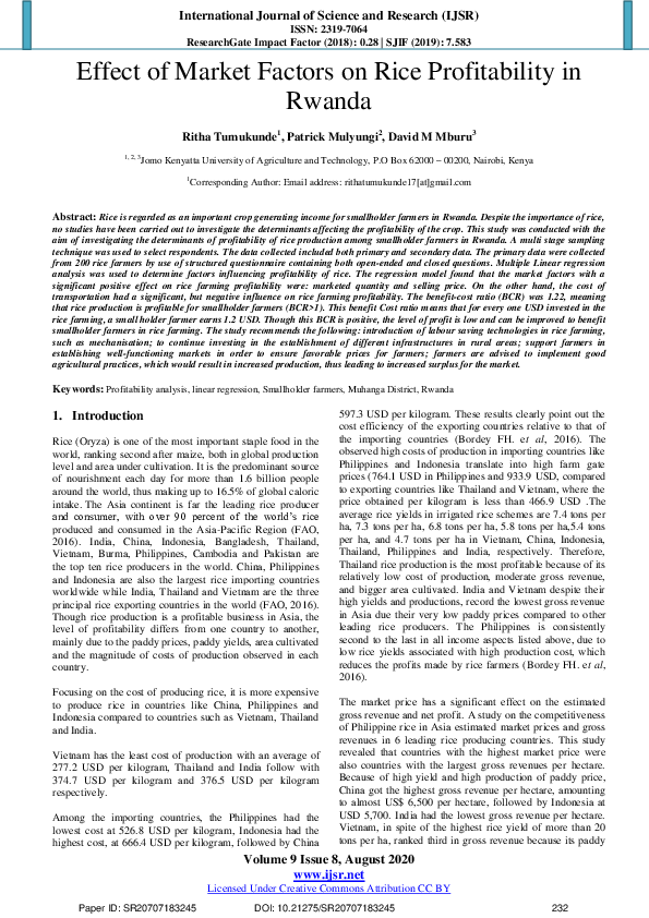 (PDF) Effect of Market Factors on Rice Profitability in Rwanda