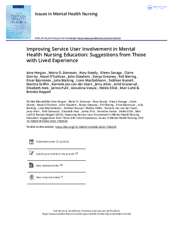 (PDF) Improving Service User Involvement in Mental Health Nursing ...