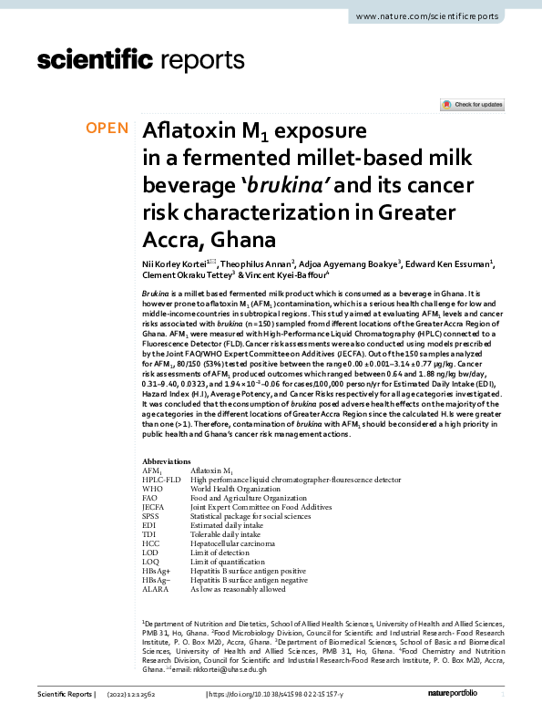 (PDF) Aflatoxin M1 exposure in a fermented milletbased milk beverage