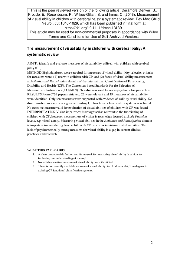 (PDF) Measurement of visual ability in children with cerebral palsy: a ...