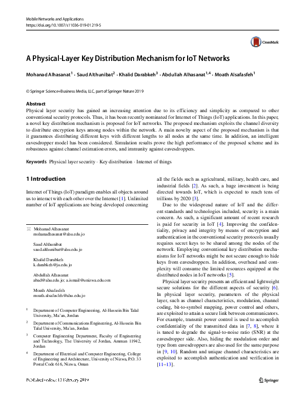 (PDF) A Physical-Layer Key Distribution Mechanism for IoT Networks