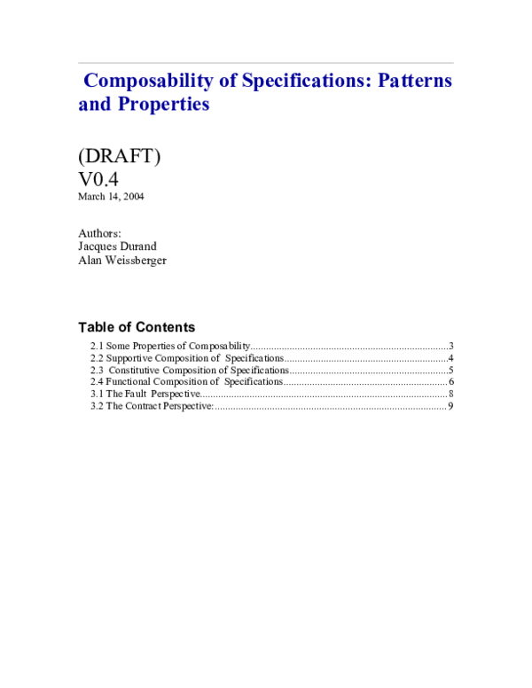 (PDF) Composability of Specifications: Patterns and Properties (DRAFT) V0.4