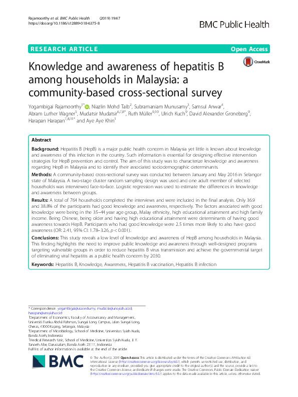 (PDF) Knowledge and awareness of hepatitis B among households in ...