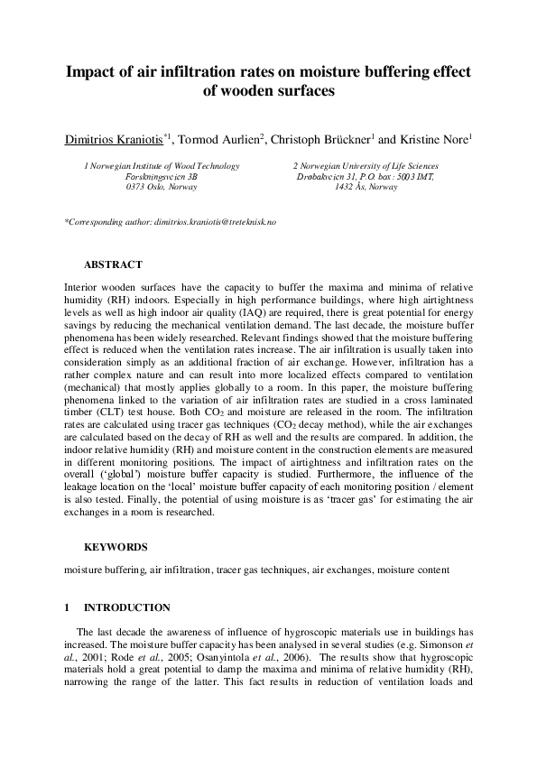 (PDF) Impact of air infiltration rates on moisture buffering effect of ...