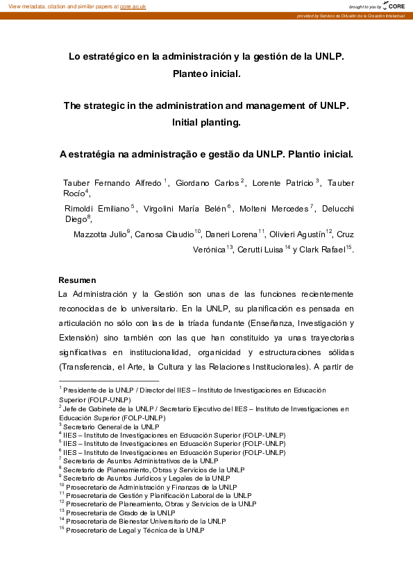 (PDF) Lo estratégico en la administración y la gestión de la UNLP