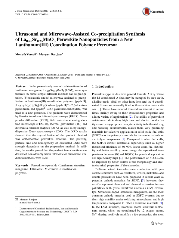 (PDF) Ultrasound and Microwave-Assisted Co-precipitation Synthesis of ...