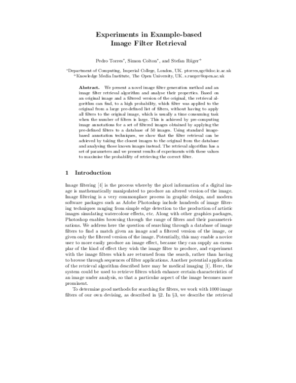 (PDF) Experiments in example-based image filter retrieval